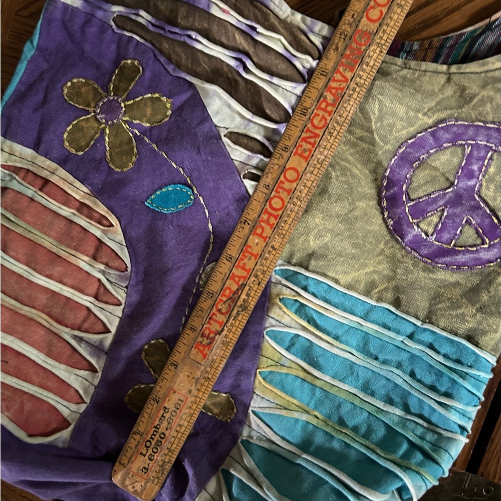 Vintage Nepal Cotton Patchwork Peace Printed Shou… - image 5